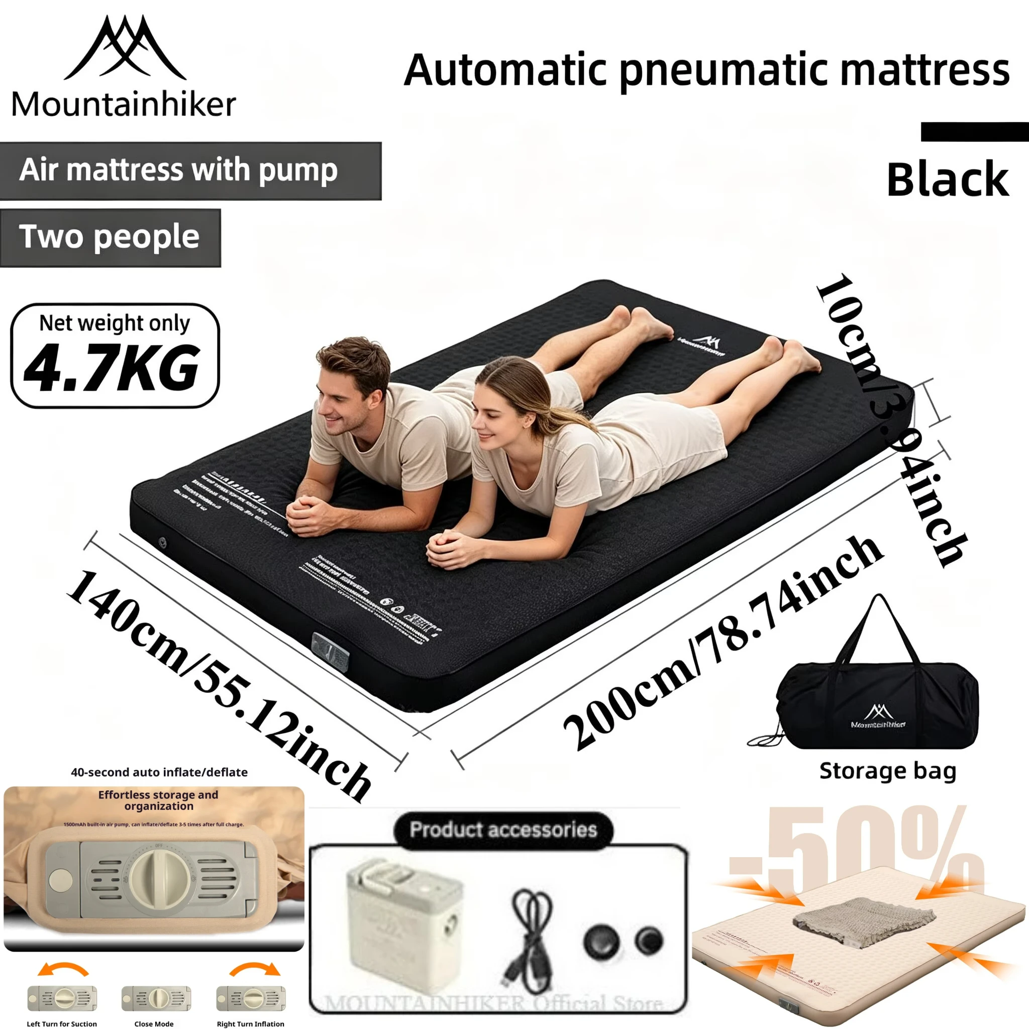 Outdoor Inflatable Camping Tent With Air Pump - MOUNTAINHIKER Inflatable Mattress Cheese Camp Bed