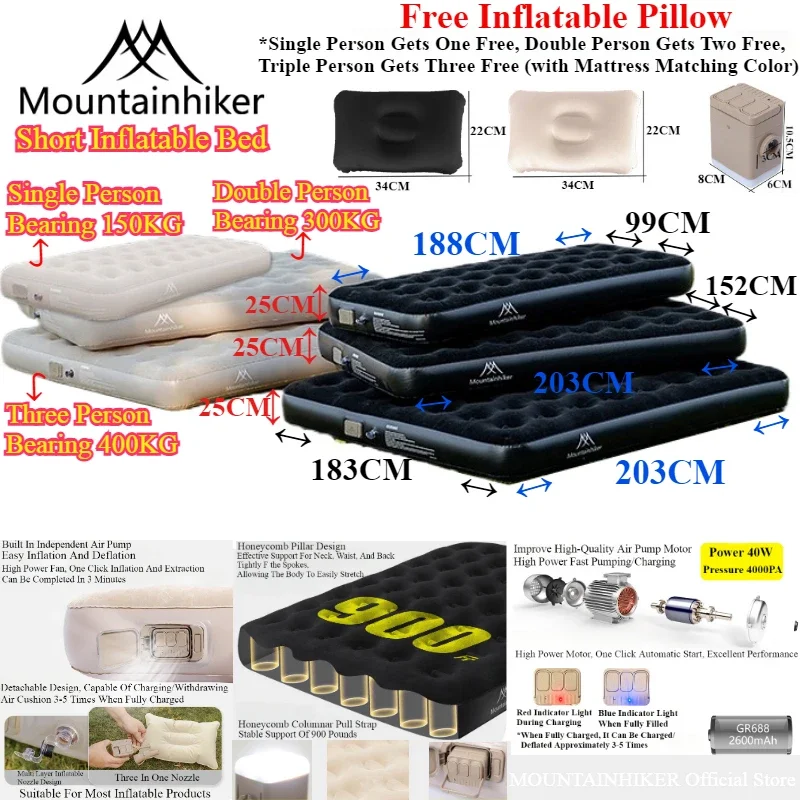 Outdoor Inflatable Camping Tent With Air Pump - MOUNTAINHIKER Interior Inflatable Air Mattress Mats