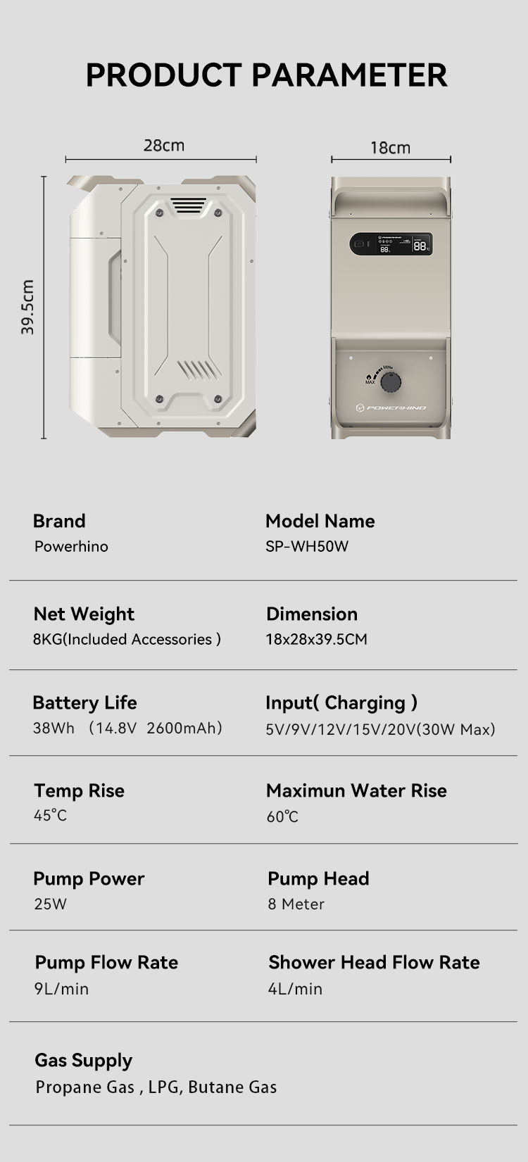 Powerhino Rechargeable 3L Wate - đánh giá và giá Portable Camping Shower